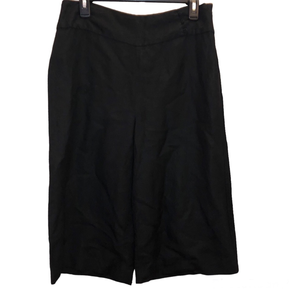 August Silk Sportswear Linen Blend Cropped Wide Leg Culotte Pants Black‎ 8